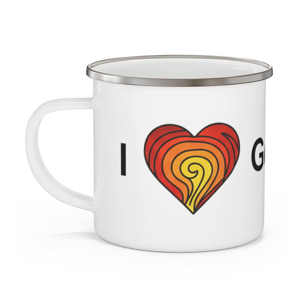 Geothermal Centered Enamel Camping Mug — Rustic Outdoor Travel Cup