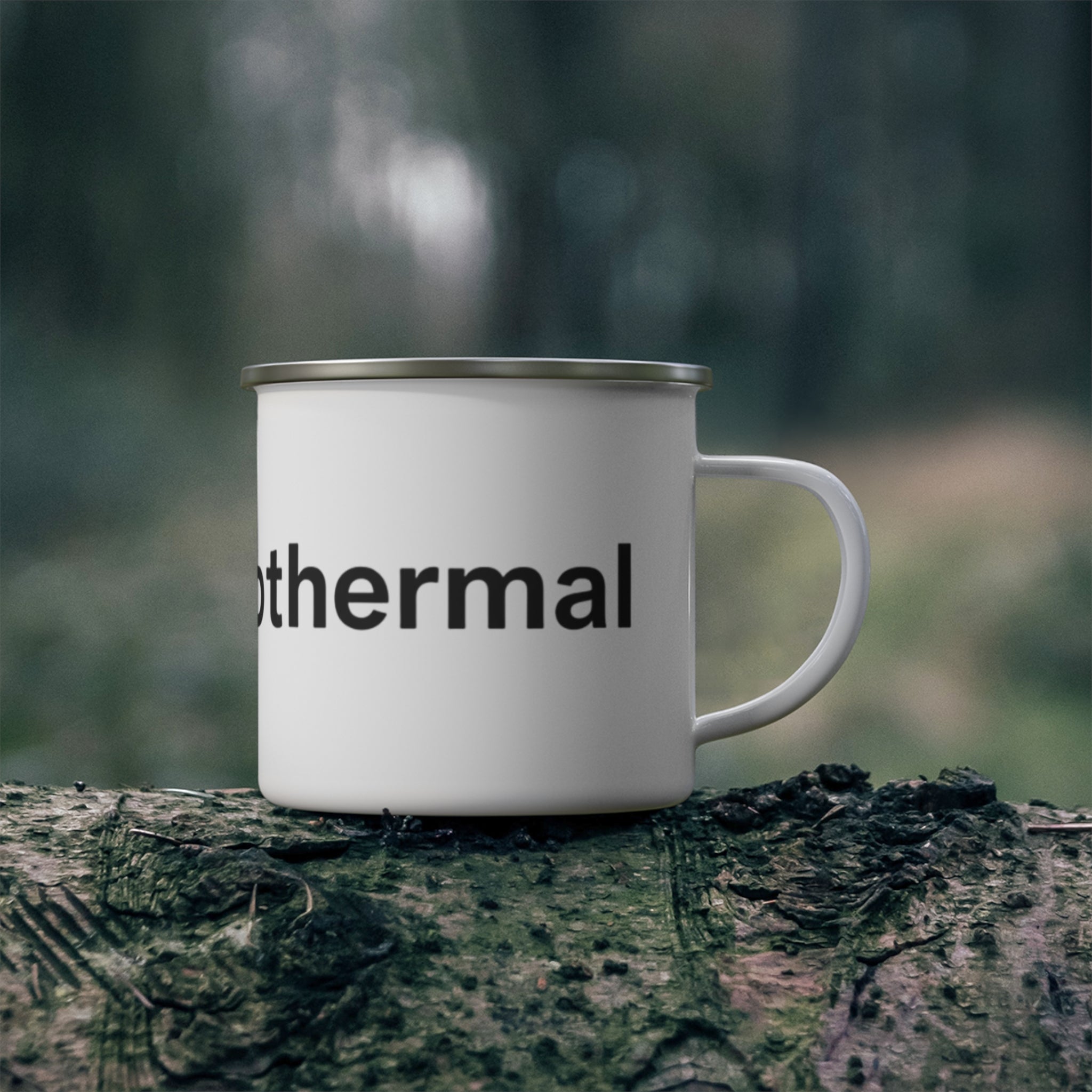 Geothermal Centered Enamel Camping Mug — Rustic Outdoor Travel Cup
