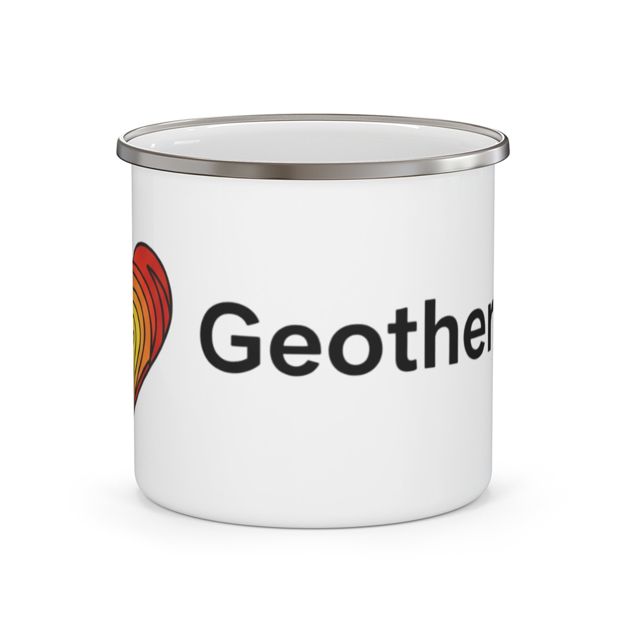 Geothermal Centered Enamel Camping Mug — Rustic Outdoor Travel Cup